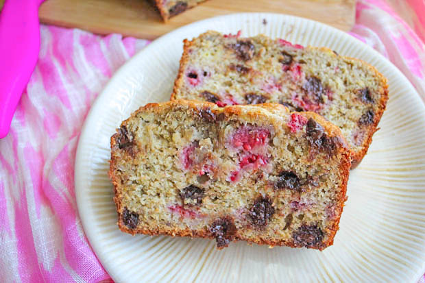 Dark Chocolate Raspberry Banana Bread