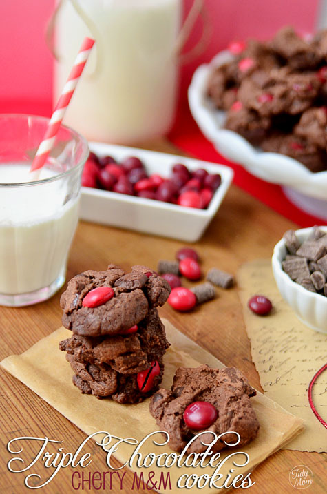 Triple Chocolate Cherry M&M Cookies